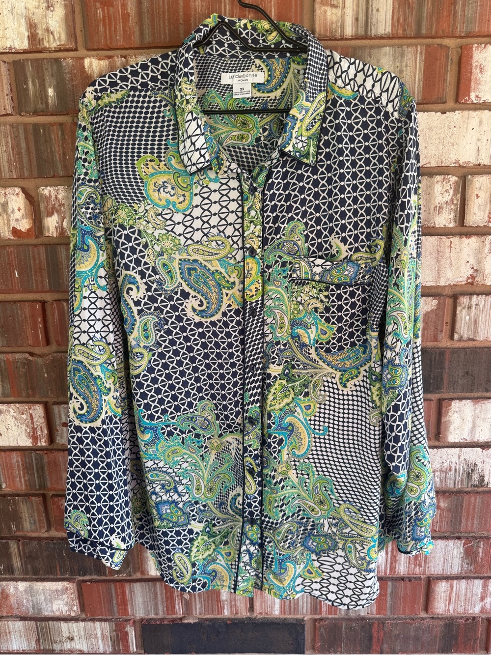 Liz Claiborne Woman 3X Paisley & Geometric Button-Front Blouse